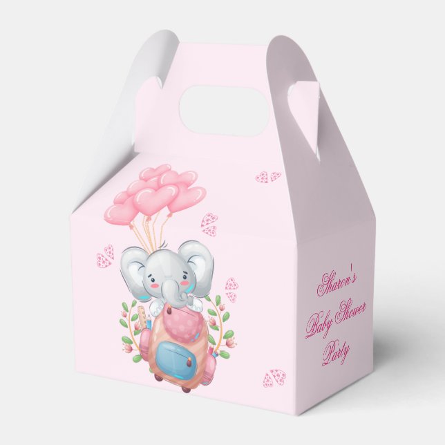 Caixa de Favor de Chá de Bebê de Elefante Fofo e B (Frente)