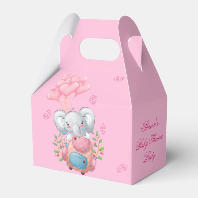 Caixa de Favor de Chá de Bebê de Elefante Fofo e B (Frente)