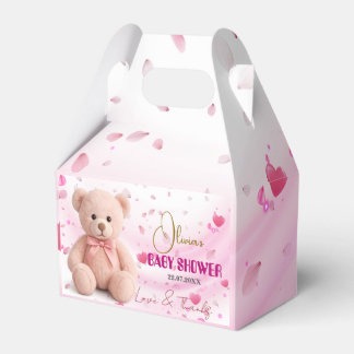 Caixa de Favor de Chá de Bebê Urso Teddy Rosa - Ed