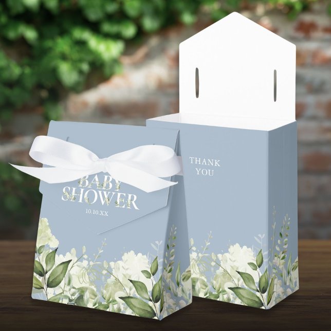 Caixa de Favor de Chuveiro de Bebê em Azul Empoeir (Dusty Blue Greenery Foliage Baby Shower Favor Box)