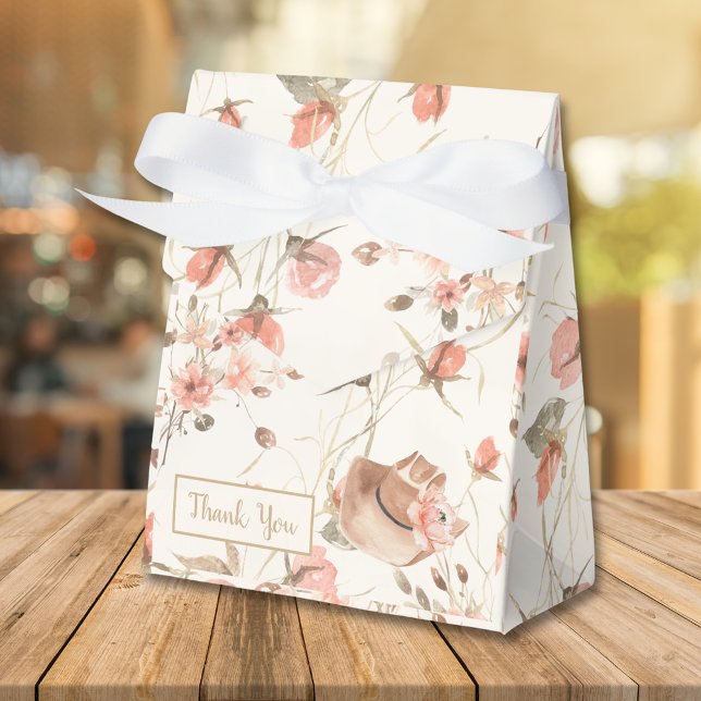 Caixa de Favor de Chuveiro de Noiva de Cowgirl Flo (Elegant Floral Cowgirl Bridal Shower Favor Box)
