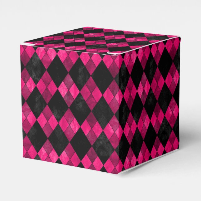 Caixa de Favor de Festa Argyle Rosa e Preto (Frente)