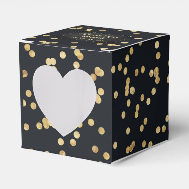 Caixa de Favor de Festa com Brilho Dourado Preto (Frente)