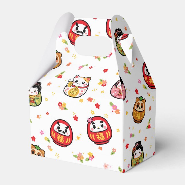caixa de favor de festa com padrão japonês daruma (Frente)