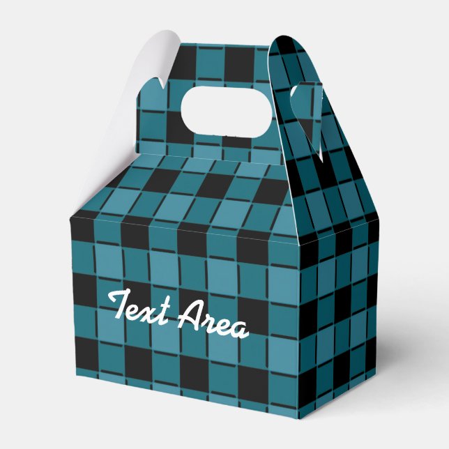 Caixa de Favor de Festa Xadrez Plaid Preta e Azul  (Frente)