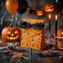 Caixa de Favor de Halloween Laranja com Bruxas