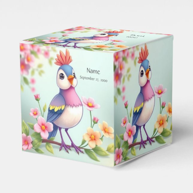 Caixa de Favor de Pássaro Floral Rosa Azul Fofa (Frente)