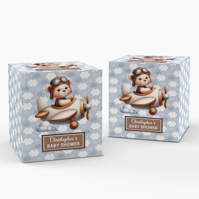 Caixa de Favor do Bear-Piloto Engraçado (Funny Teddy Bear Pilot Boy Baby Favor Box)