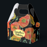 Caixa de Favor do Bolo de Casamento Floral Laranja<br><div class="desc">Laranja Papoila em flores Florais negras Caixas de Favor de Bolo de Casamento,  com Nome Totalmente Personalizável. Projetado a partir de uma das minhas pinturas aquáticas.</div>