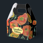 Caixa de Favor do Bolo de Casamento Floral Laranja<br><div class="desc">Laranja Papoila em flores Florais negras Caixas de Favor de Bolo de Casamento,  com Nome Totalmente Personalizável. Projetado a partir de uma das minhas pinturas aquáticas.</div>