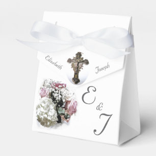 Caixa de Favor do Casamento Católico Floral Rosa e