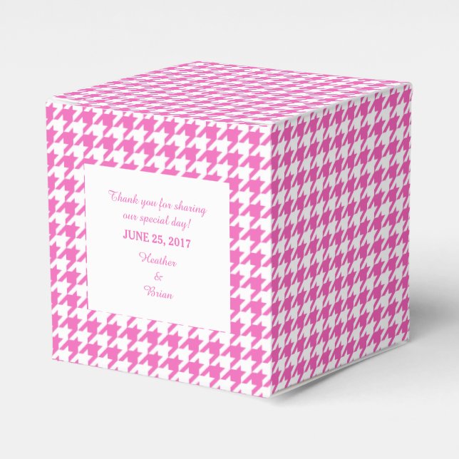 Caixa de Favor do Casamento de Houndstooth Rosa (Frente)