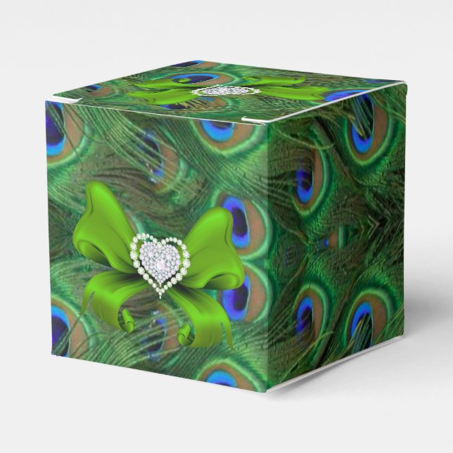 Caixa de Favor do Casamento de Peacock Verde Emera (Frente)