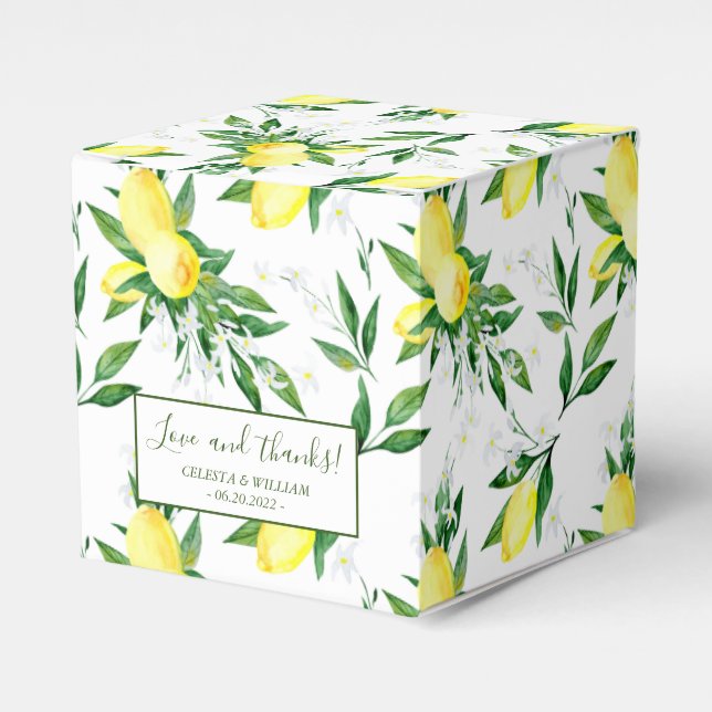 Caixa de Favor do Casamento do Lemon Greenery Blos (Frente)