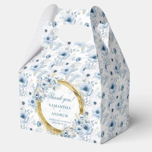 Caixa de Favor do Casamento Dourado Azul Elegante
