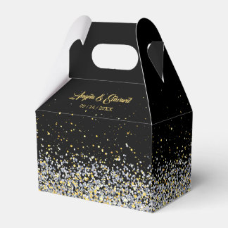 Caixa De Favor Do Casamento Dourado E Preto Elegan