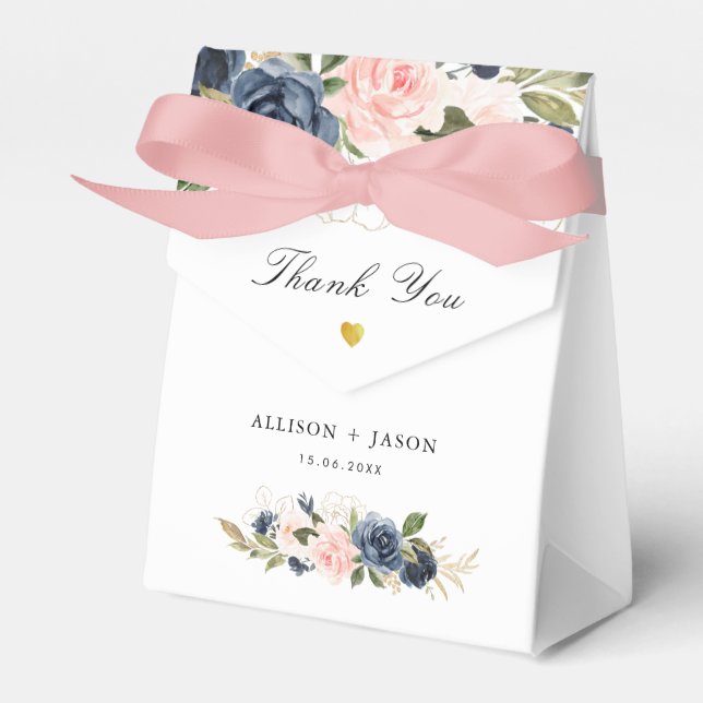 Caixa de favor do casamento floral, cor-de-rosa e  (Frente)