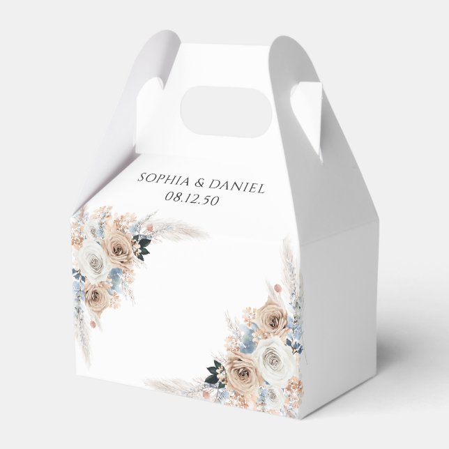 Caixa De Favor Do Casamento Floral De Ivory E Blue (Frente)