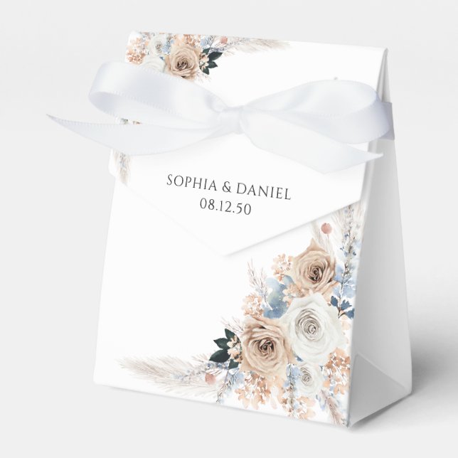 Caixa De Favor Do Casamento Floral De Ivory E Blue (Frente)
