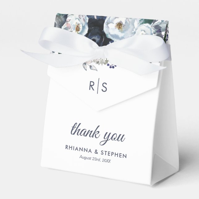 Caixa de Favor do Casamento Floral Dusty Blue (Frente)