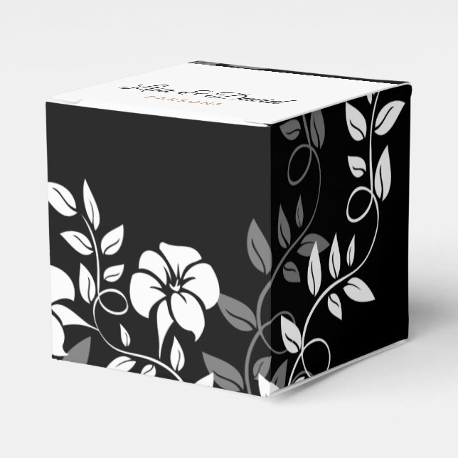 Caixa de Favor do Casamento Floral Negro e Branco (Frente)