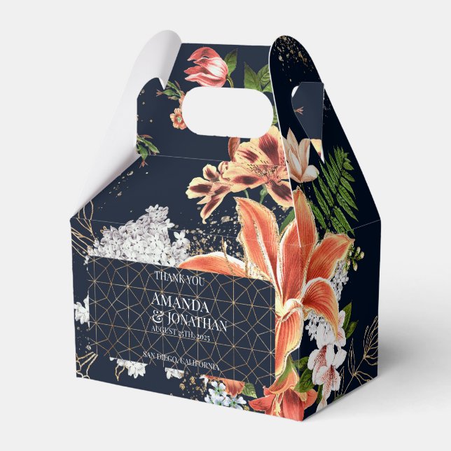 Caixa de Favor do Casamento Floral Negro e Terraco (Frente)
