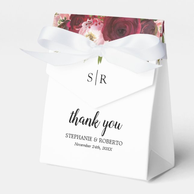 Caixa de Favor do Casamento Floral Rustic Burgundy (Frente)