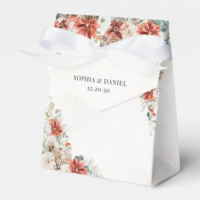 Caixa de Favor do Casamento Pinecone Red Greenery (Frente)