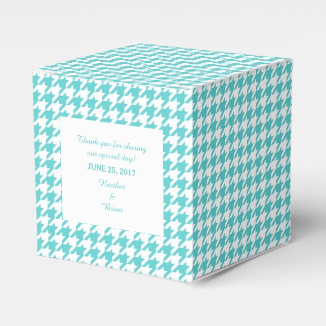 Caixa de Favor do Casamento Turquoise Houndstooth (Frente)