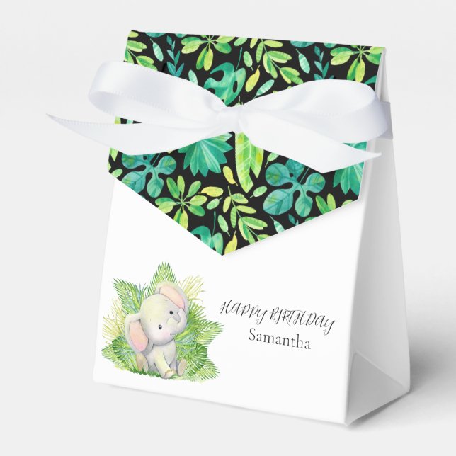 Caixa de Favor do Elefante Safari Happy Birthday (Frente)
