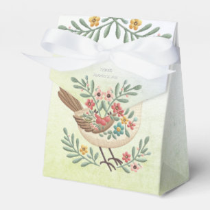 Caixa de Favor Dourado Floral de Pequeno Pássaro