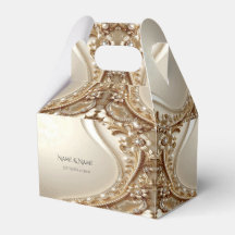 Caixa de Favor Elegante Dourada com Floral Ornamen