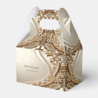 Caixa de Favor Elegante Dourada com Floral Ornamen