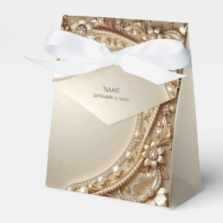 Caixa de Favor Elegante Dourada com Floral Ornamen