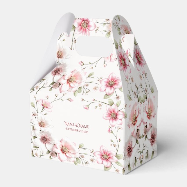 Caixa de Favor Elegante Rosa Branca Floral (Frente)