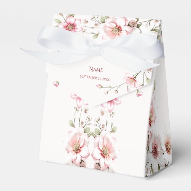 Caixa de Favor Elegante Rosa Floral Branca (Frente)