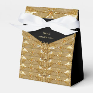 Caixa de Favor Floral do Ornamentado Preto Dourado