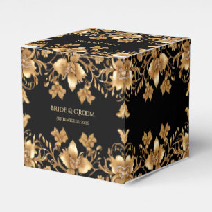 Caixa de Favor Floral do Ornamentado Preto Dourado