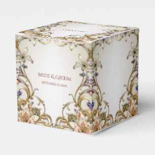 Caixa de Favor Floral Dourada Branca