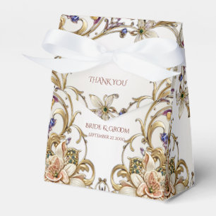 Caixa de Favor Floral Dourada Branca