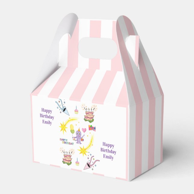 Caixa de Favor Gêmeos Fofos Aniversário Feliz Pink (Frente)