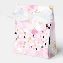 Caixa de favor geométrica rosa, preta e dourada