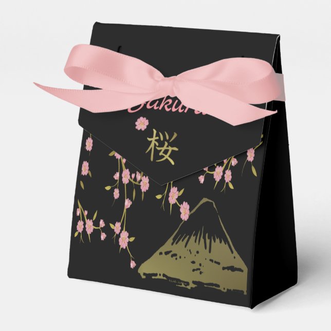 Caixa de Favor Japonês Preto Dourado Sakura Rosa I (Frente)