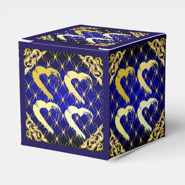 Caixa de Favor Luxo Azul Real e Dourado com Coraçõ (Frente)