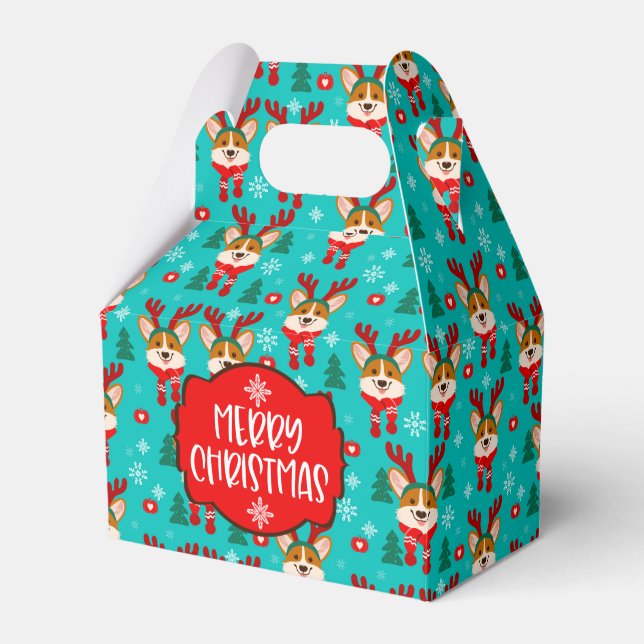Caixa de Favor para Cão Corgi de Natal Feliz (Frente)