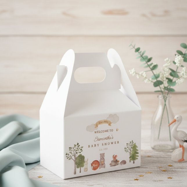 Caixa de Favor para Chá de Bebê com Animais da Flo (Woodland Animals Baby Shower Favor Box)