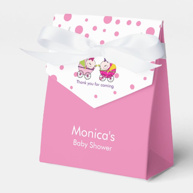 Caixa de Favor para Chá de Bebê de Gêmeas Meninas (Frente)