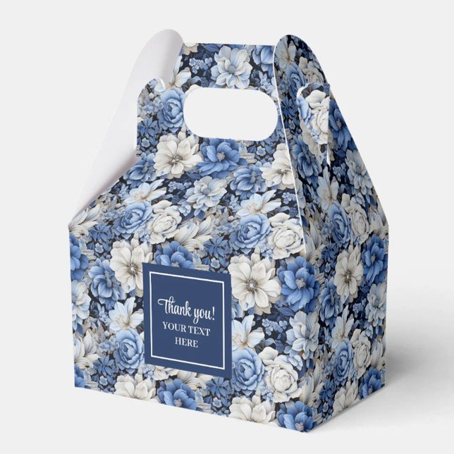 Caixa de Favor Personalizada com Flores Azuis Chic (Chic Navy Blue Flowers Custom Name Favor Box)