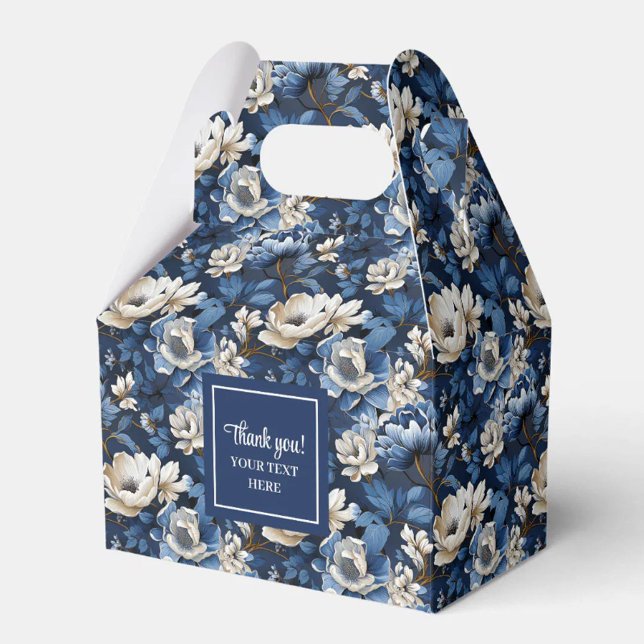 Caixa de Favor Personalizada com Flores Brancas Az (Premium Blue White Flowers Custom Name Favor Box)