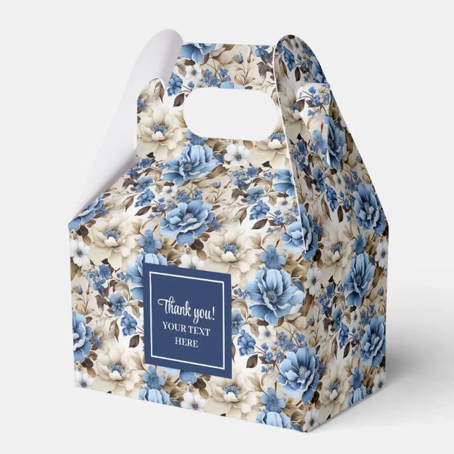 Caixa de Favor Personalizada com Flores de Marfim  (Glam Blue Ivory Flowers Custom Name Favor Box)